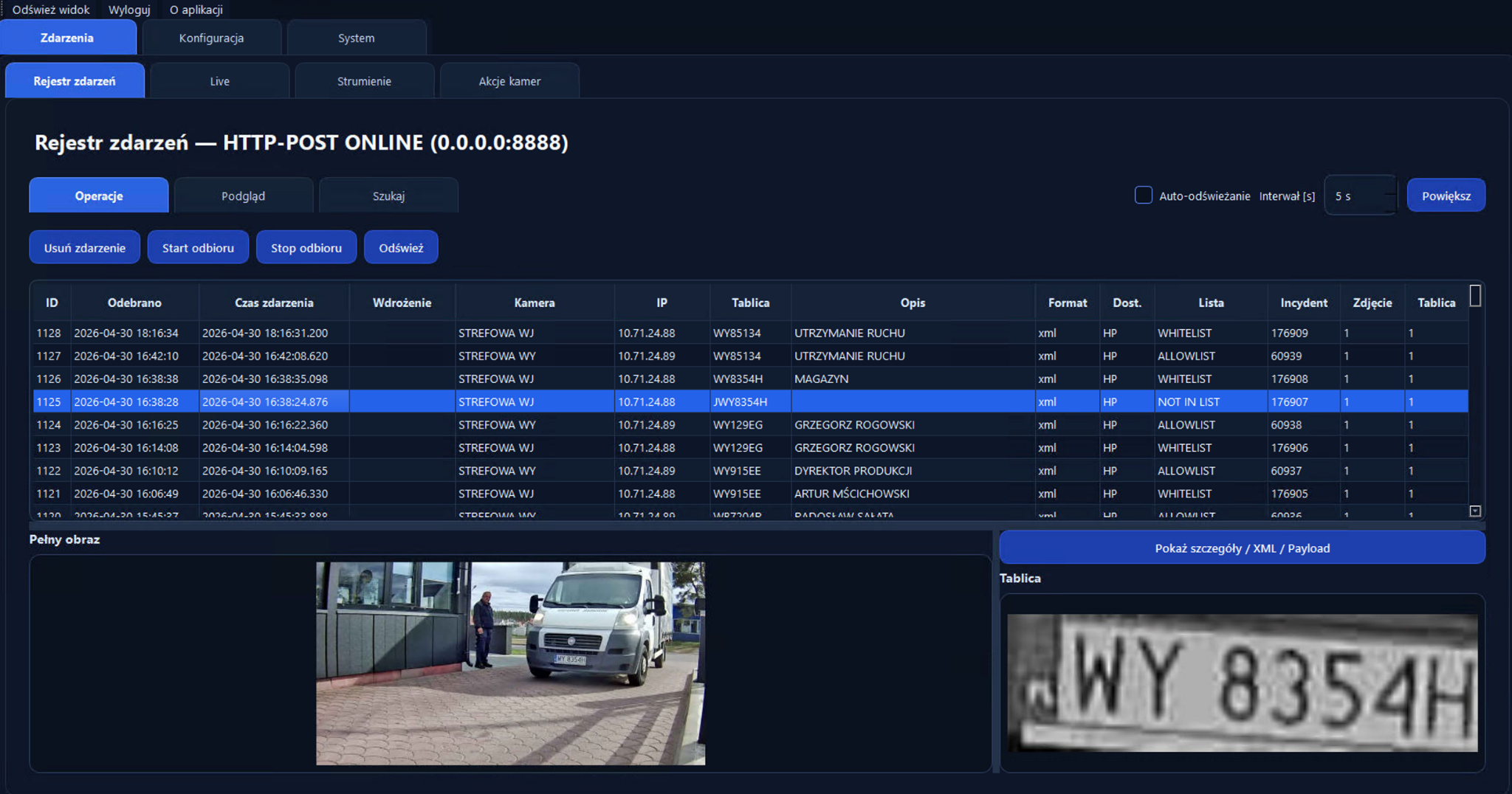 secoLPR central ANPR event register